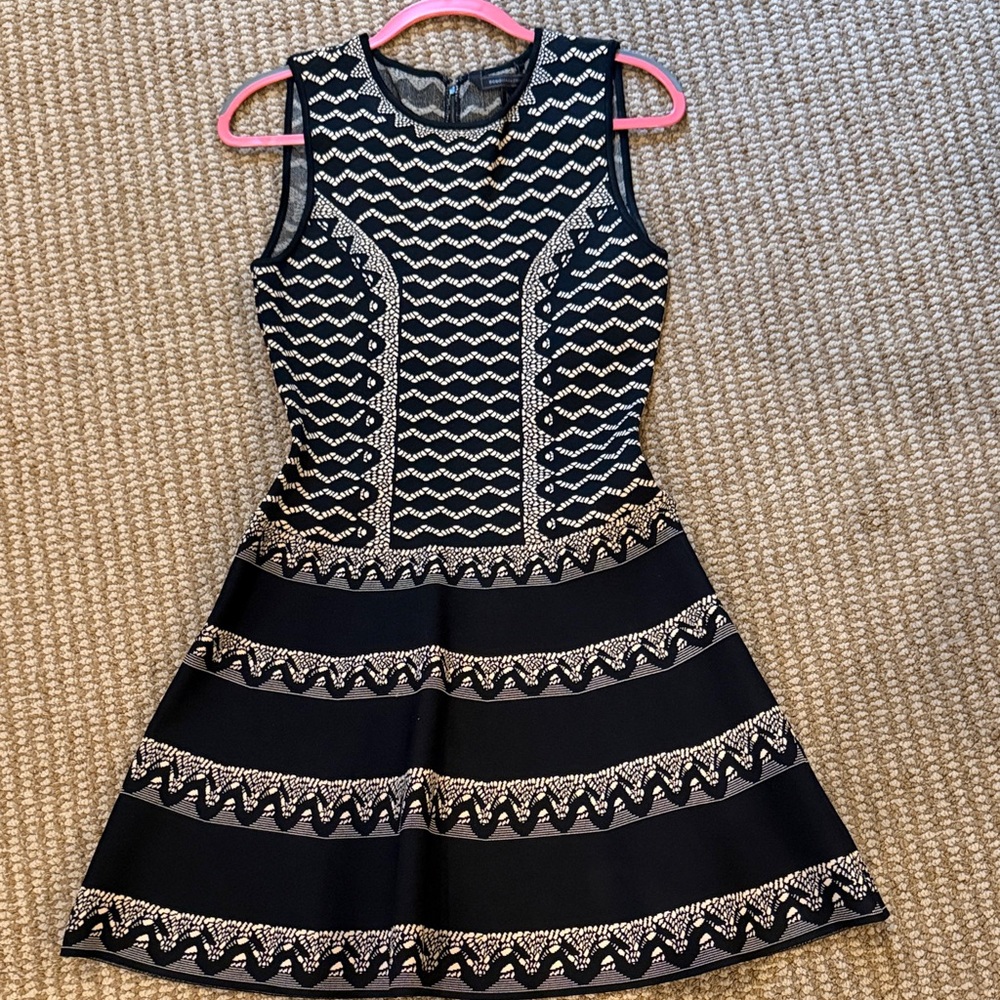 BCBGMaxAzria Black and Cream Sleeveless Fit-and-Flare Dress
